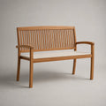 Panca da giardino a 2 posti in legno massello di acacia con cuscino crema, 120 x 60 x 90 cm