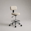 Sedia girevole regolabile in tessuto beige e metallo con schienale, poggiapiedi e ruote, 60 x 60 x 93-113 cm