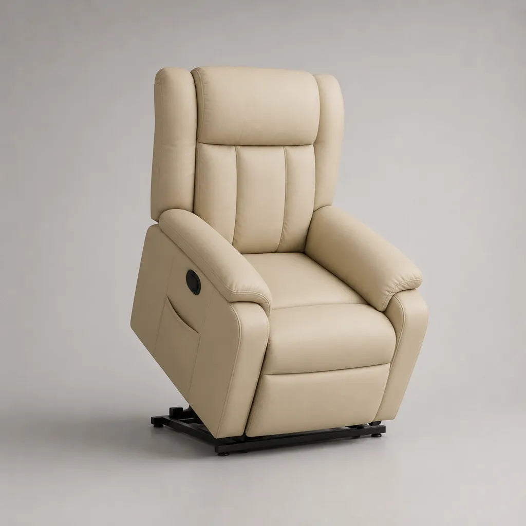Poltrona relax alzapersona elettrica in pelle PU beige, 88 × 92 × 110 cm