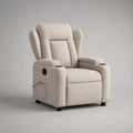 Poltrona reclinabile manuale in ciniglia di poliestere beige con poggiapiedi, schienale alto e 2 portabicchieri, 90 x 95 x 105 cm