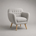 Poltrona imbottita in tessuto grigio chiaro con braccioli e gambe in legno, 78 × 75 × 84 cm