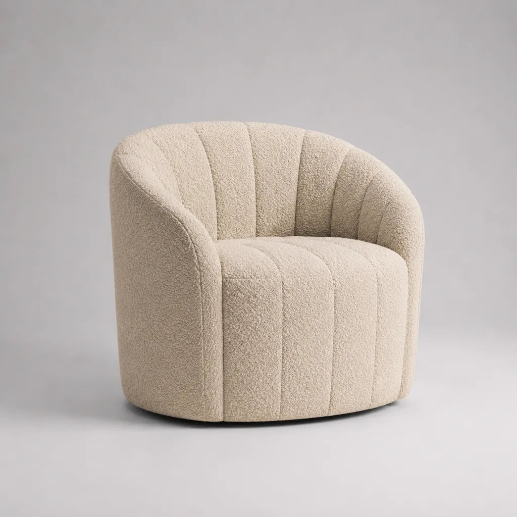 Poltrona a pozzetto imbottita in tessuto avorio, 76 × 72 × 74 cm
