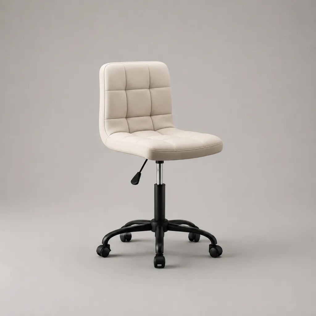 Sedia da ufficio girevole regolabile senza braccioli in pelle sintetica crema, 48 x 52 x 78-90 cm