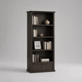Libreria alta rettangolare in MDF impiallacciato marrone scuro con 4 ripiani e 1 cassetto, 90 x 35 x 190 cm