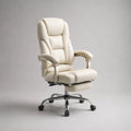 Sedia da ufficio reclinabile in similpelle con poggiapiedi, bianco crema, 68 × 72 × 118-128 cm