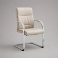 Sedia a sbalzo con braccioli in similpelle PU beige e acciaio cromato, 58 × 65 × 101 cm