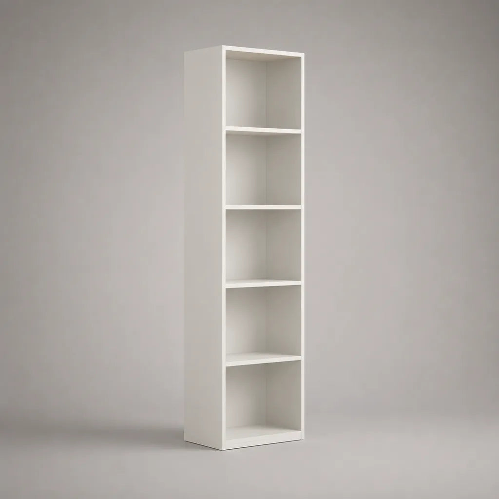 Libreria a colonna bianca in pannello di particelle melaminico, 5 vani, 40 x 24 x 180 cm