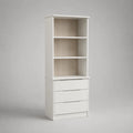 Libreria rettangolare in pannello truciolare melaminico bianco e rovere chiaro con 3 vani aperti e 3 cassetti, 60 x 40 x 160 cm
